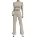 Casual Ribbed  Crop Top & Wide Leg Pants (Size S & L)