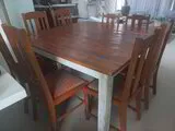 Oregon Pine Dining Table with 4 pairs of antique oak chairs