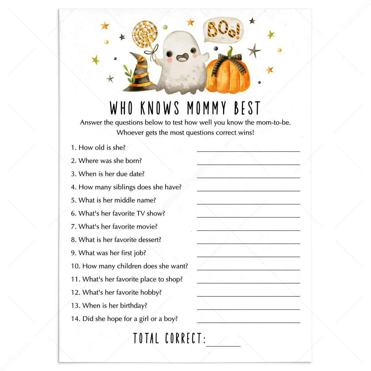 Little Boo Baby Shower Who Knows Mommy Best Game Printable Quiz