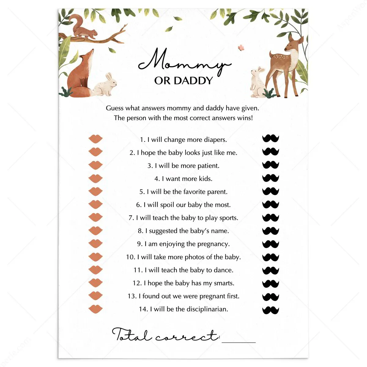 Autumn Baby Shower Mommy or Daddy Quiz Printable