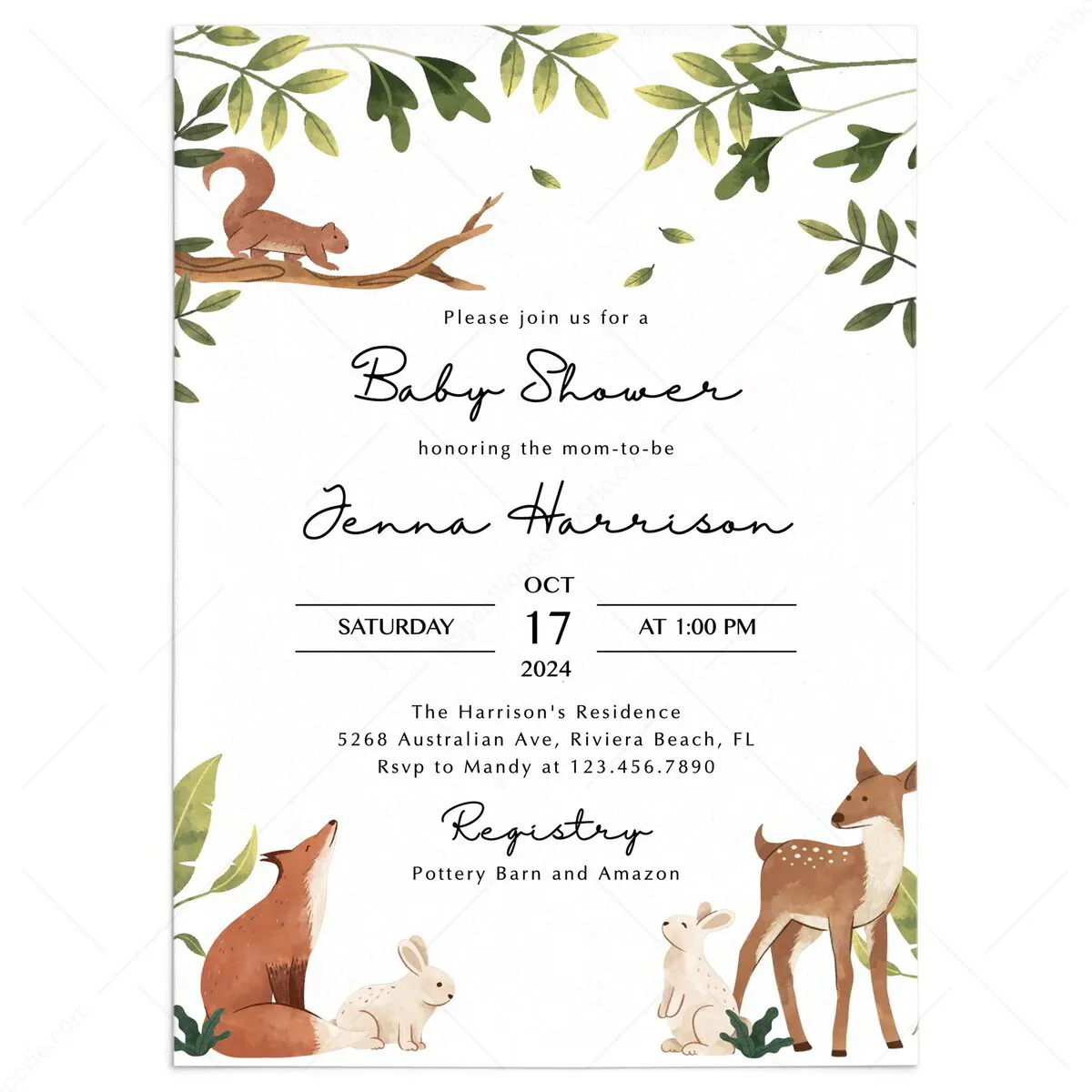 Woodland Baby Shower Invitation Template Printable