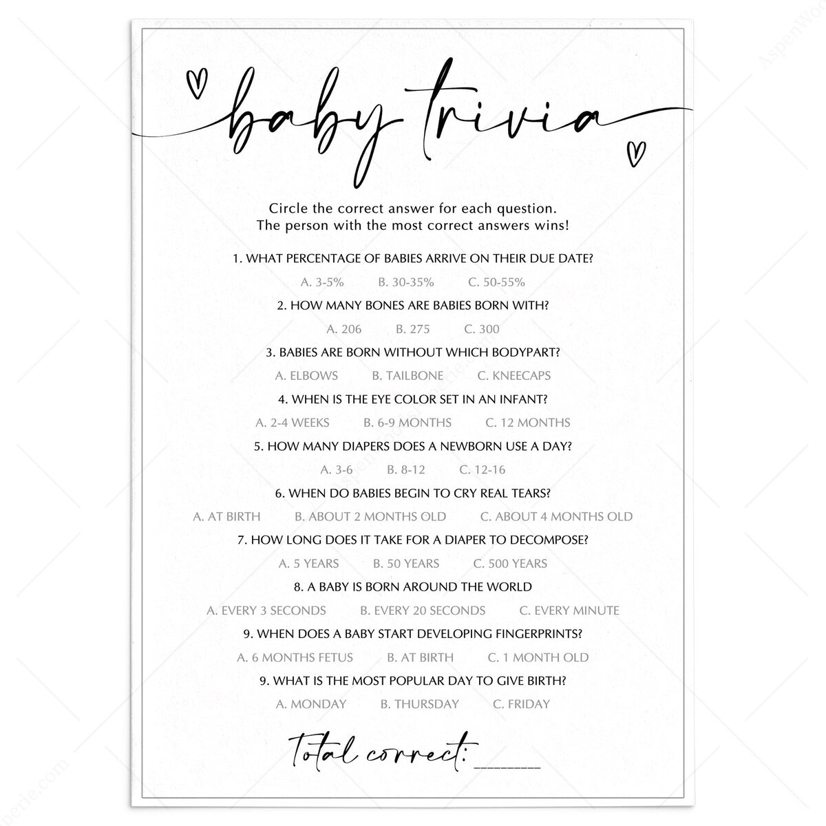 Fun Baby Shower Trivia Questions About Babies | Printable