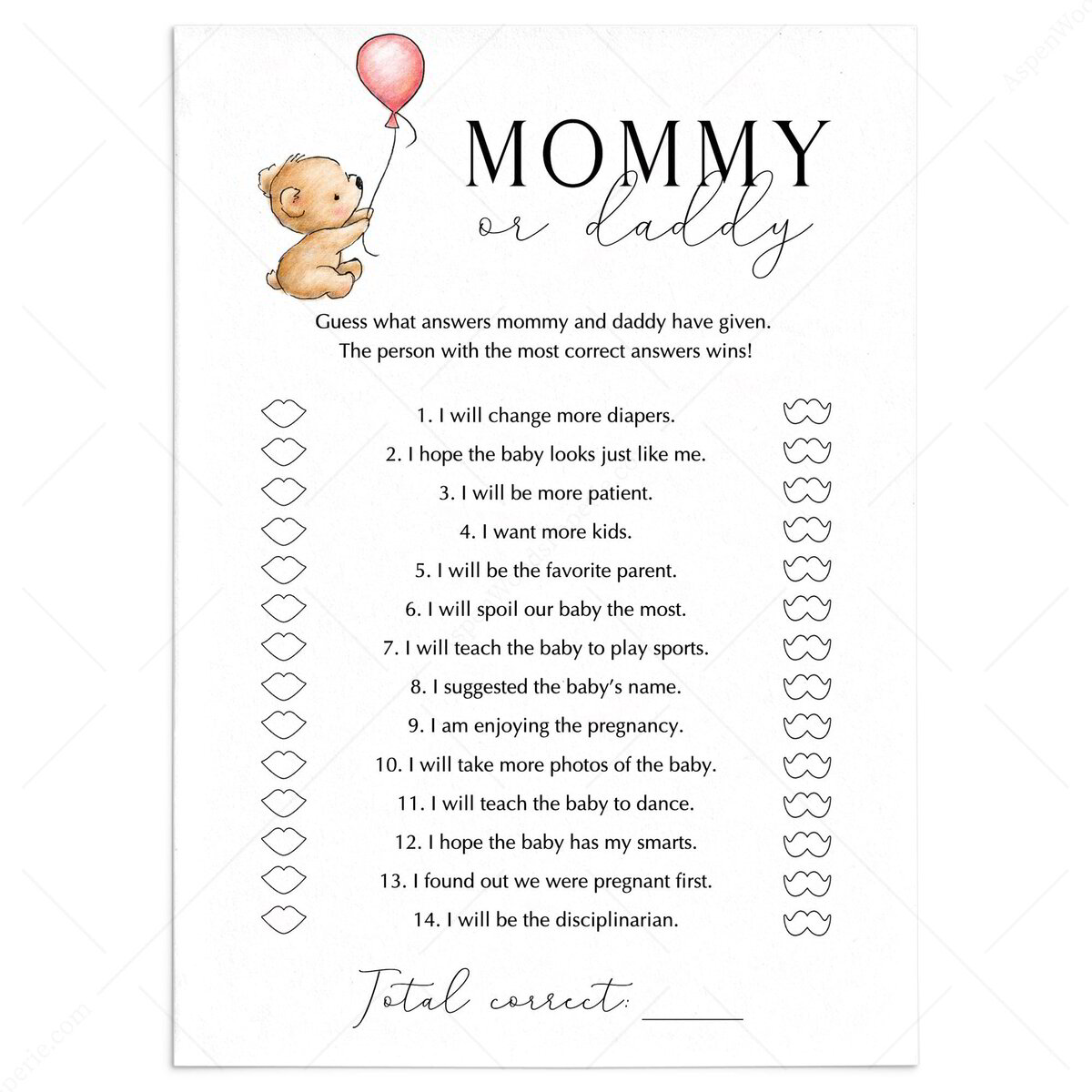 Partito vero o falso baby shower gioco a tema orsacchiotto – 40
