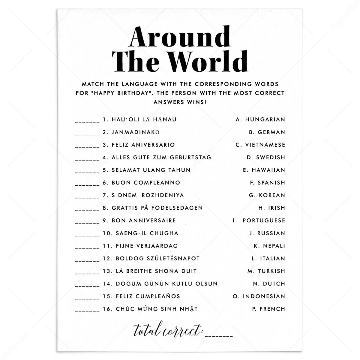 Happy Birthday Around the World Game | Language Game Printable, image size:1200x1200