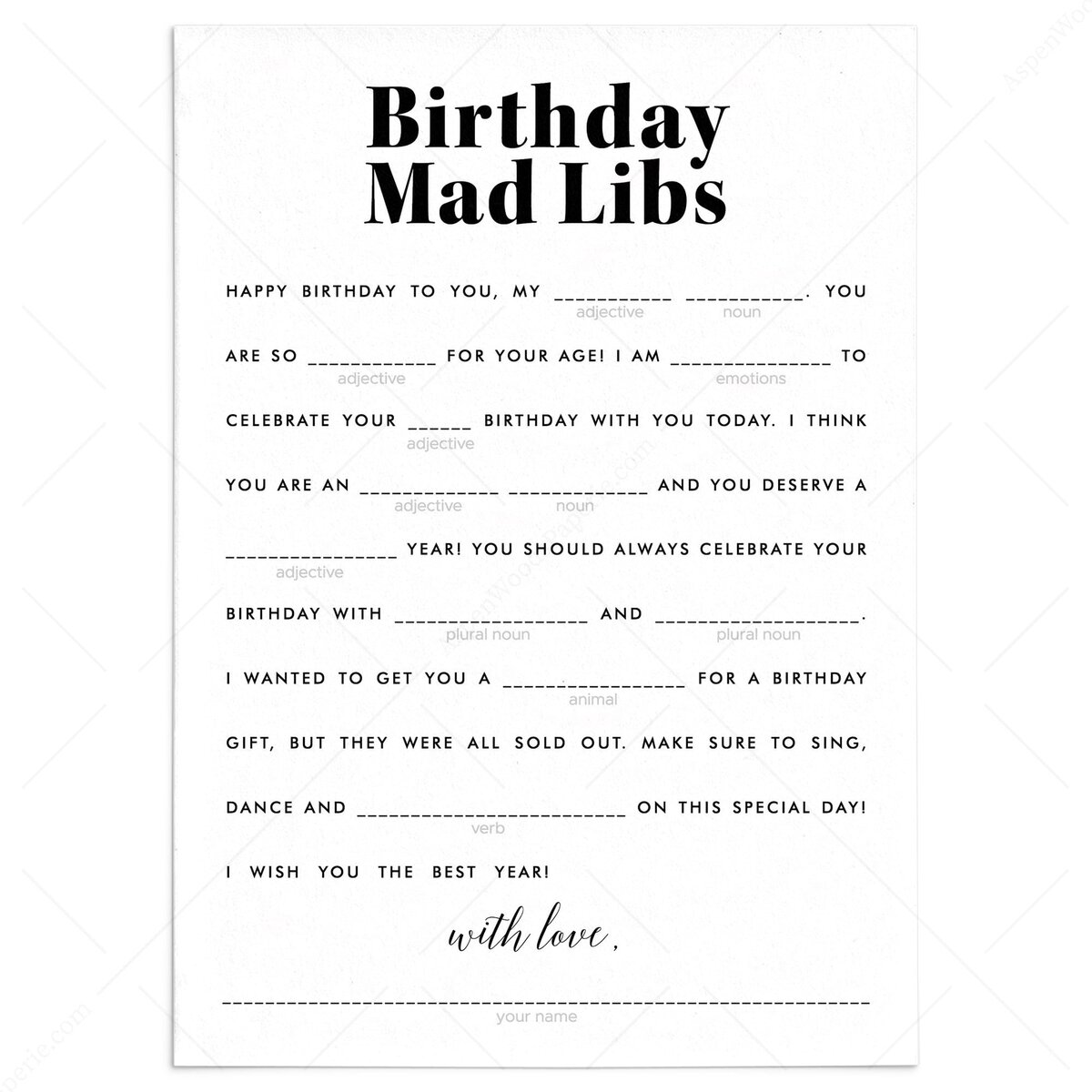 Funny Birthday Mad Libs Game | Gender Neutral funny-birthday-mad-libs-game-gender-neutral