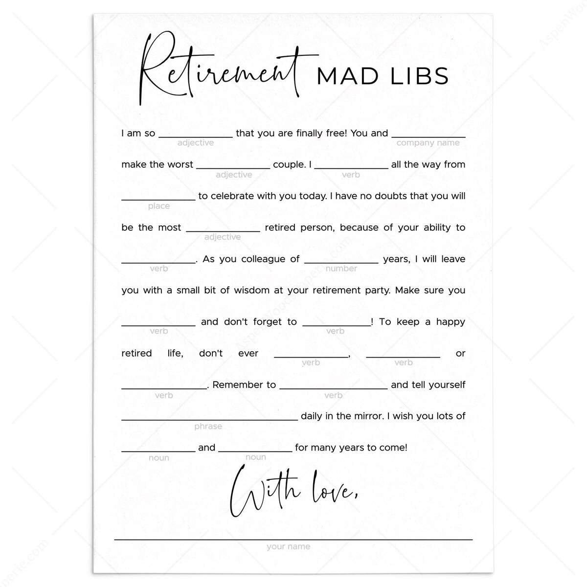 Mad Libs Ideas