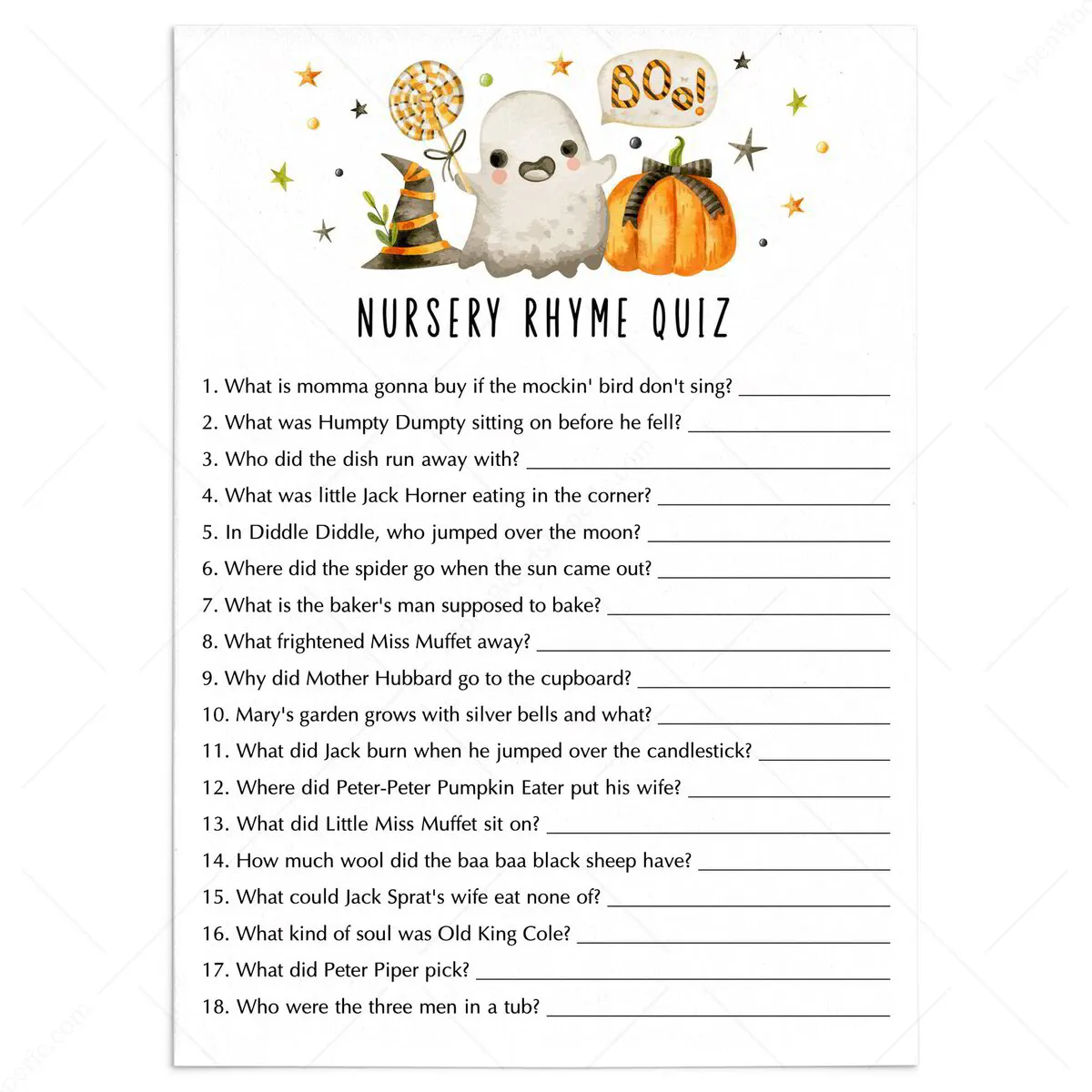 nursery-rhyme-quiz-halloween-baby-shower-game-printable for Free Printable Nursery Rhyme Game Nursery Rhyme Quiz | Halloween Baby Shower Game Printable for Free Printable Nursery Rhyme Game