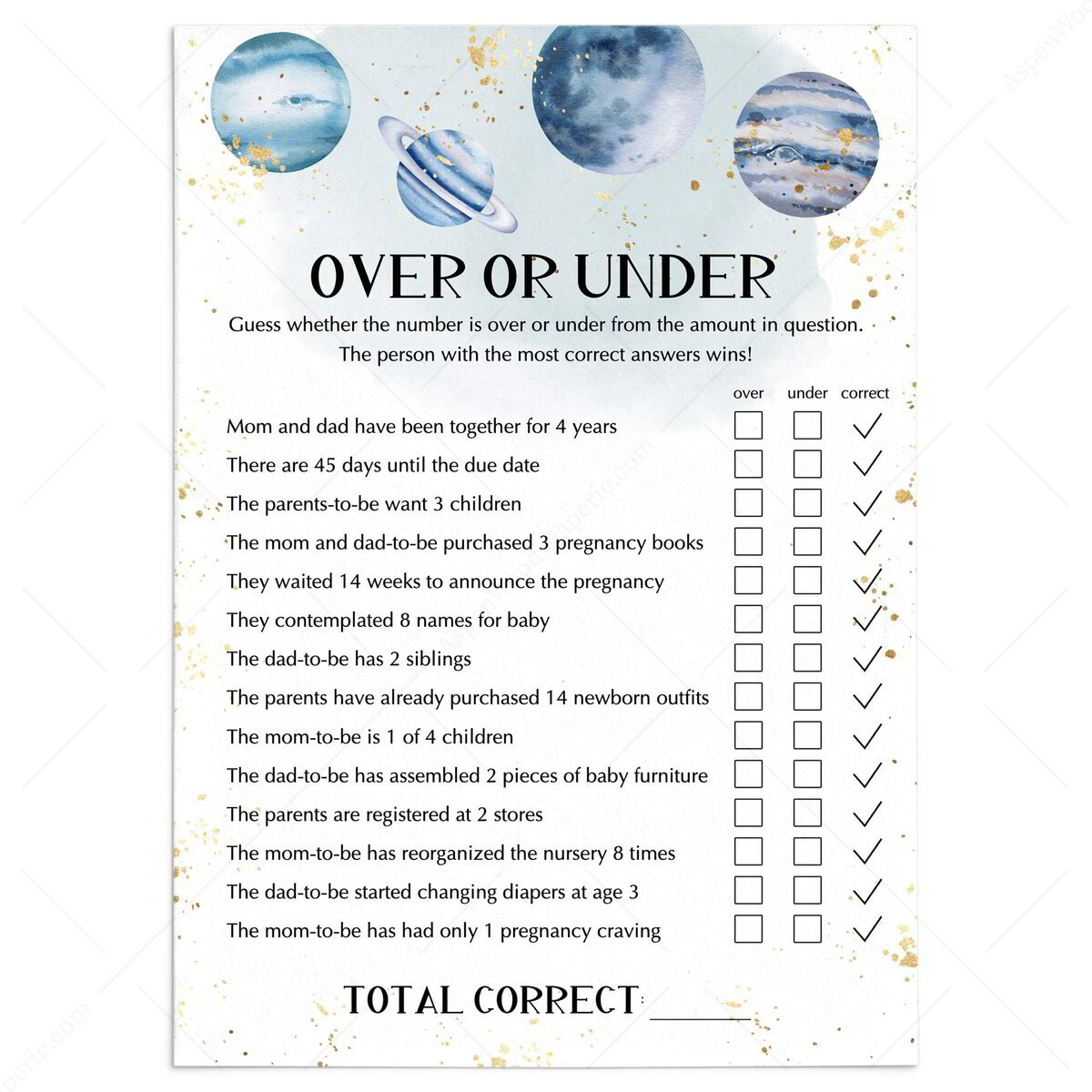 Outerspace Baby Shower Over Under Game | Instant Printable