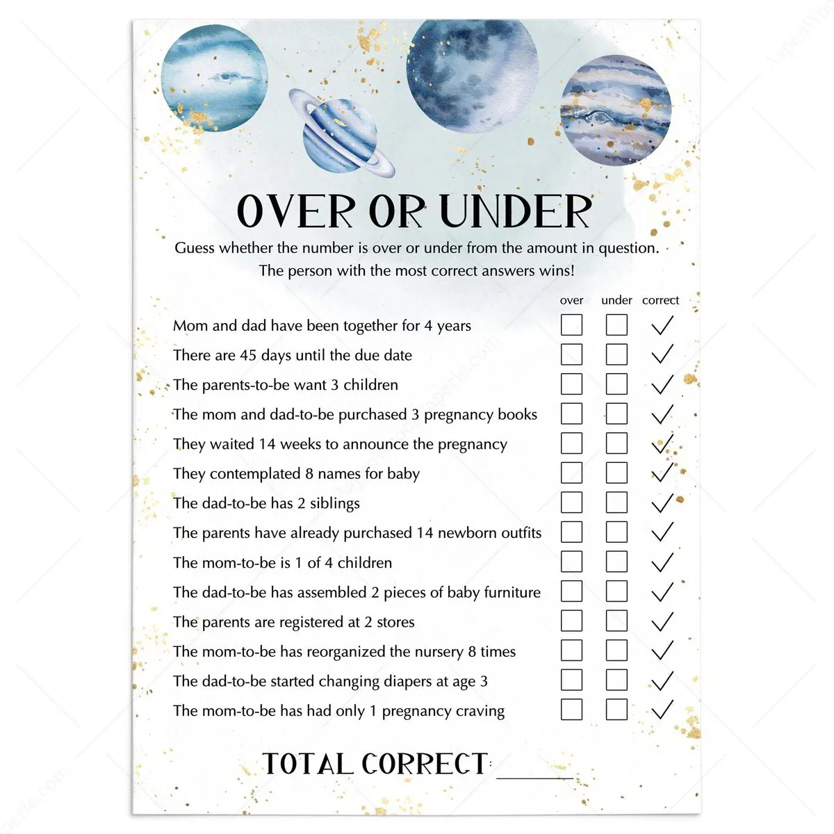 Outerspace Baby Shower Over Under Game | Instant Printable