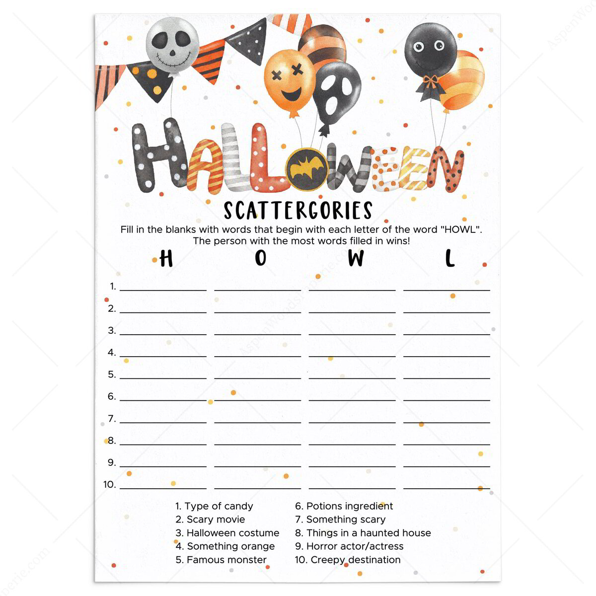 Printable Halloween Scattergories - Scattergories 2242202 