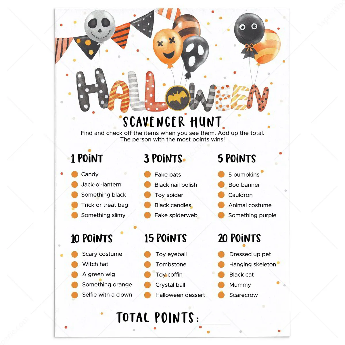 Outside Halloween Scavenger Hunt for Adults and Kids Printable Game