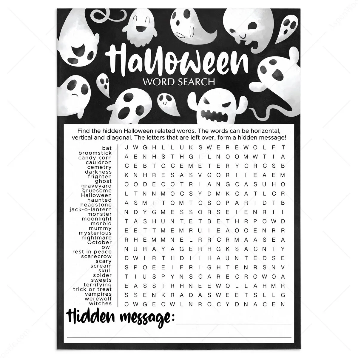engaging halloween word search hard puzzle - print & enjoy!