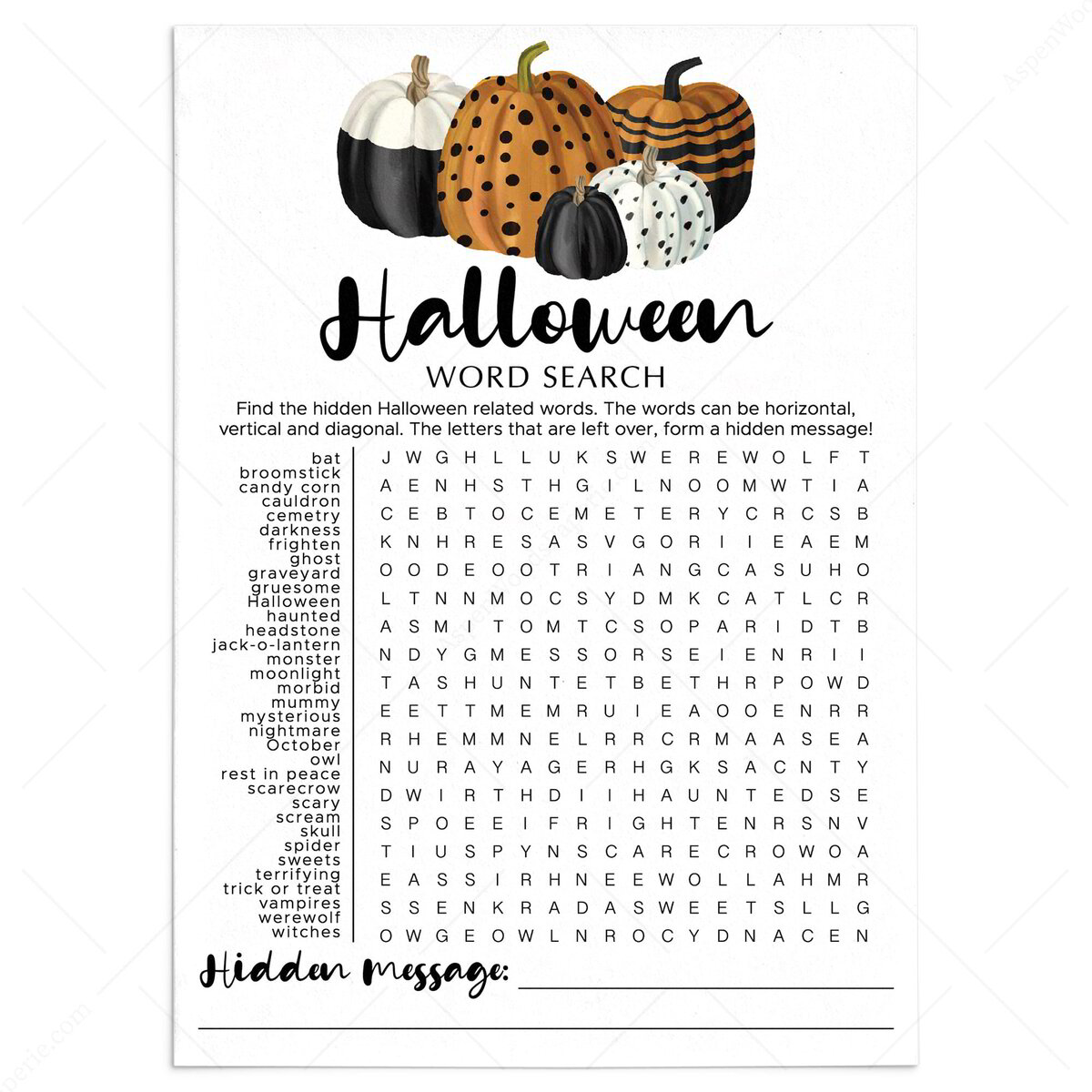 Halloween Printable Word Search Puzzle | For Kids and Adults