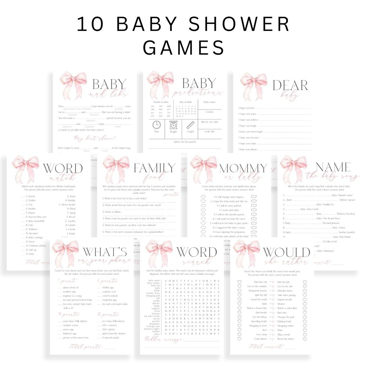 Sweet Baby Girl Baby Shower Games | Pack of 10 Printables