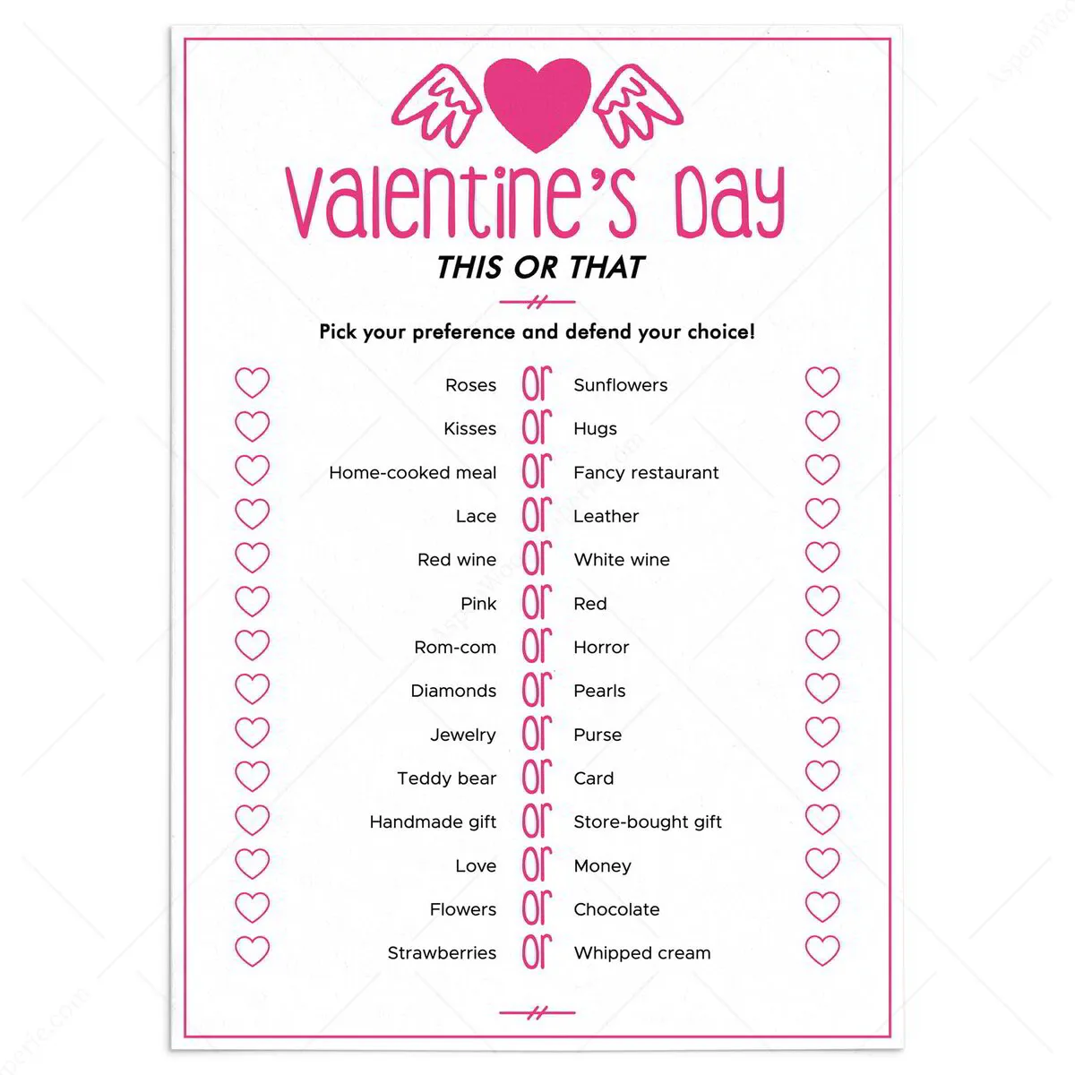 Sweet Valentines Day This or That Party Game | Printable