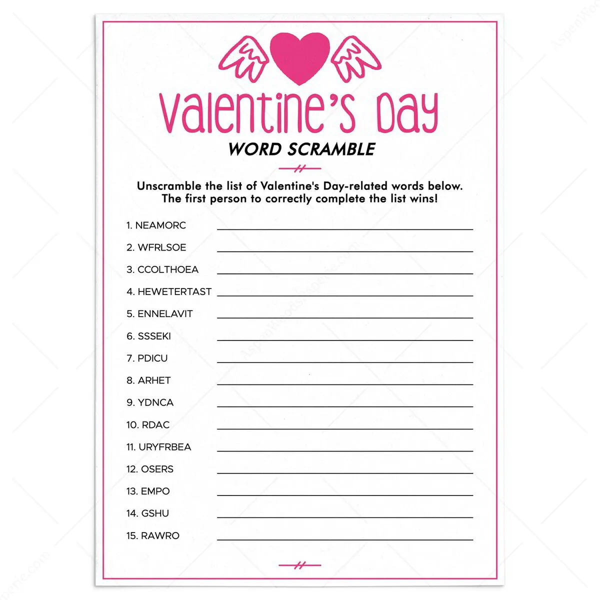 Pink Word Scramble Game | Valentines Day Party