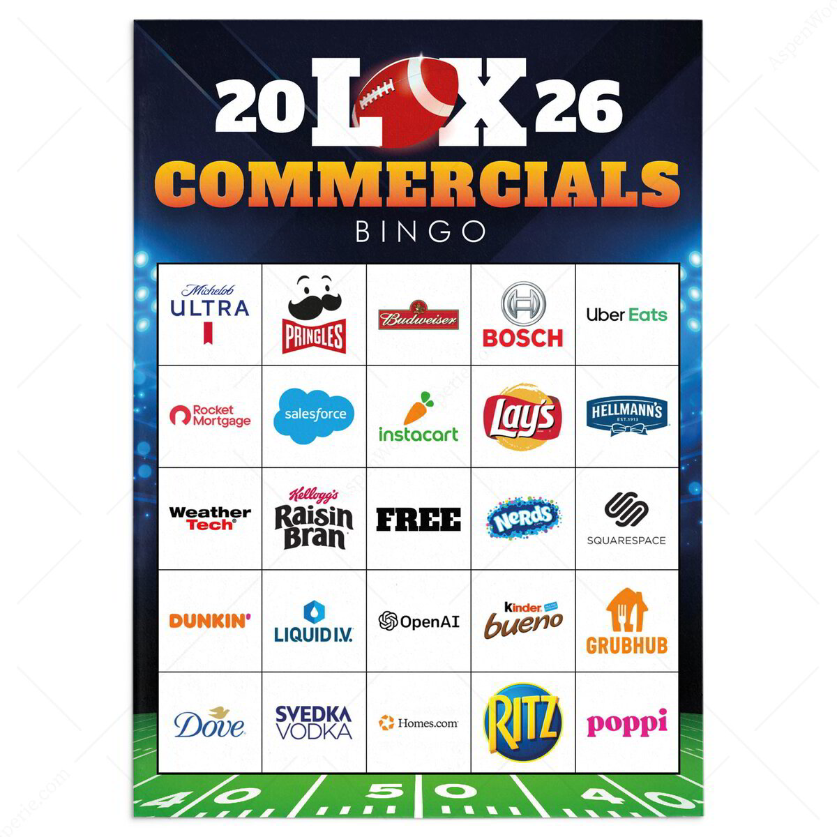The Big Game Commercials Bingo Cards Printable | Large Groups