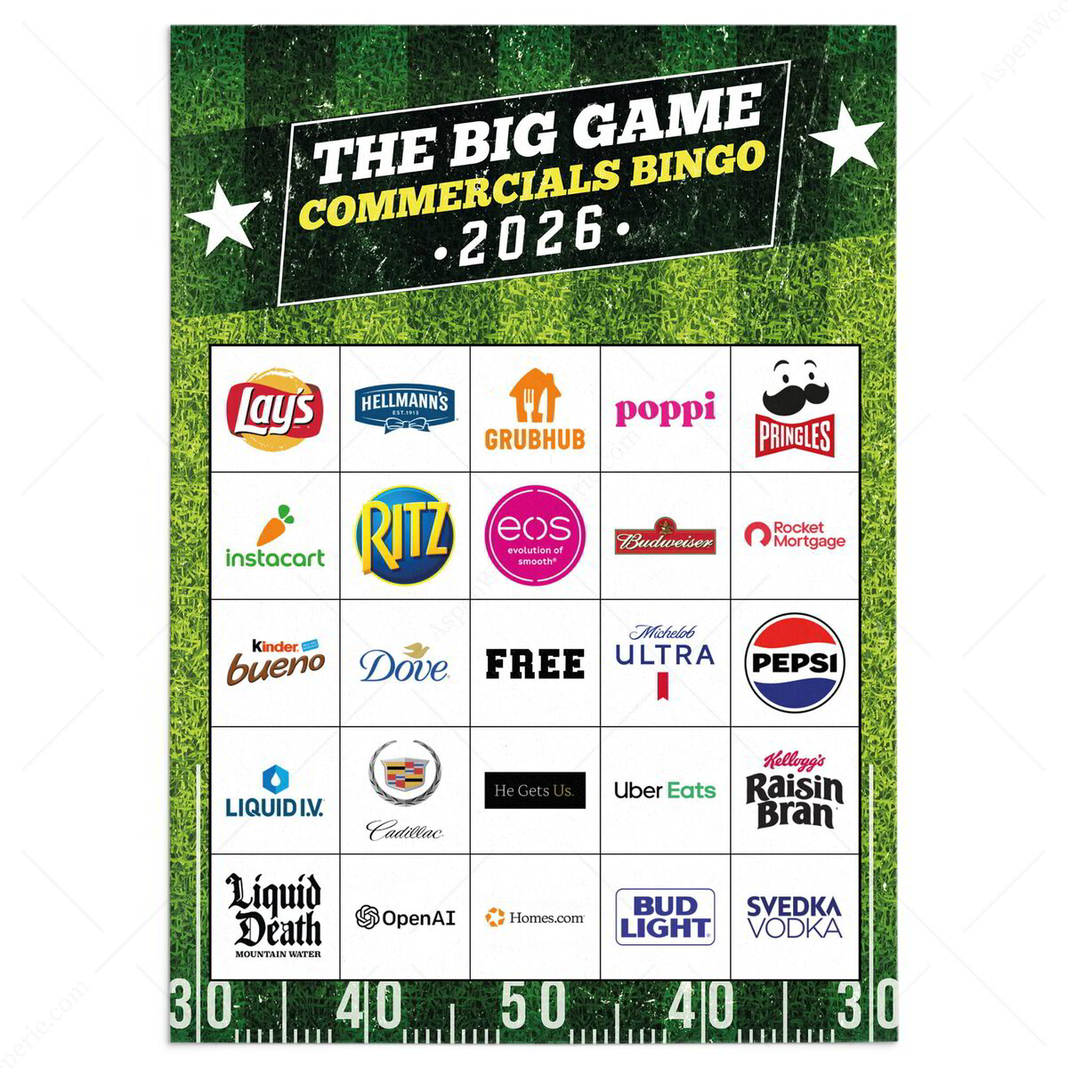 Football Commercials Bingo Cards for The Big Game | Printable