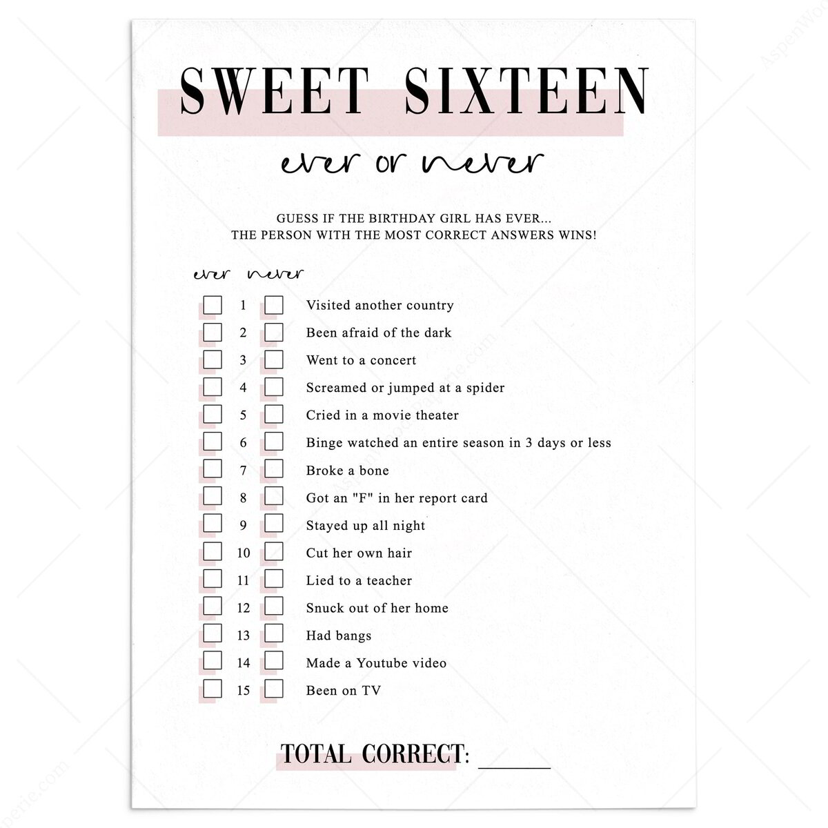 Never Have I Ever Game | Sweet 16 Birthday Girl Activities