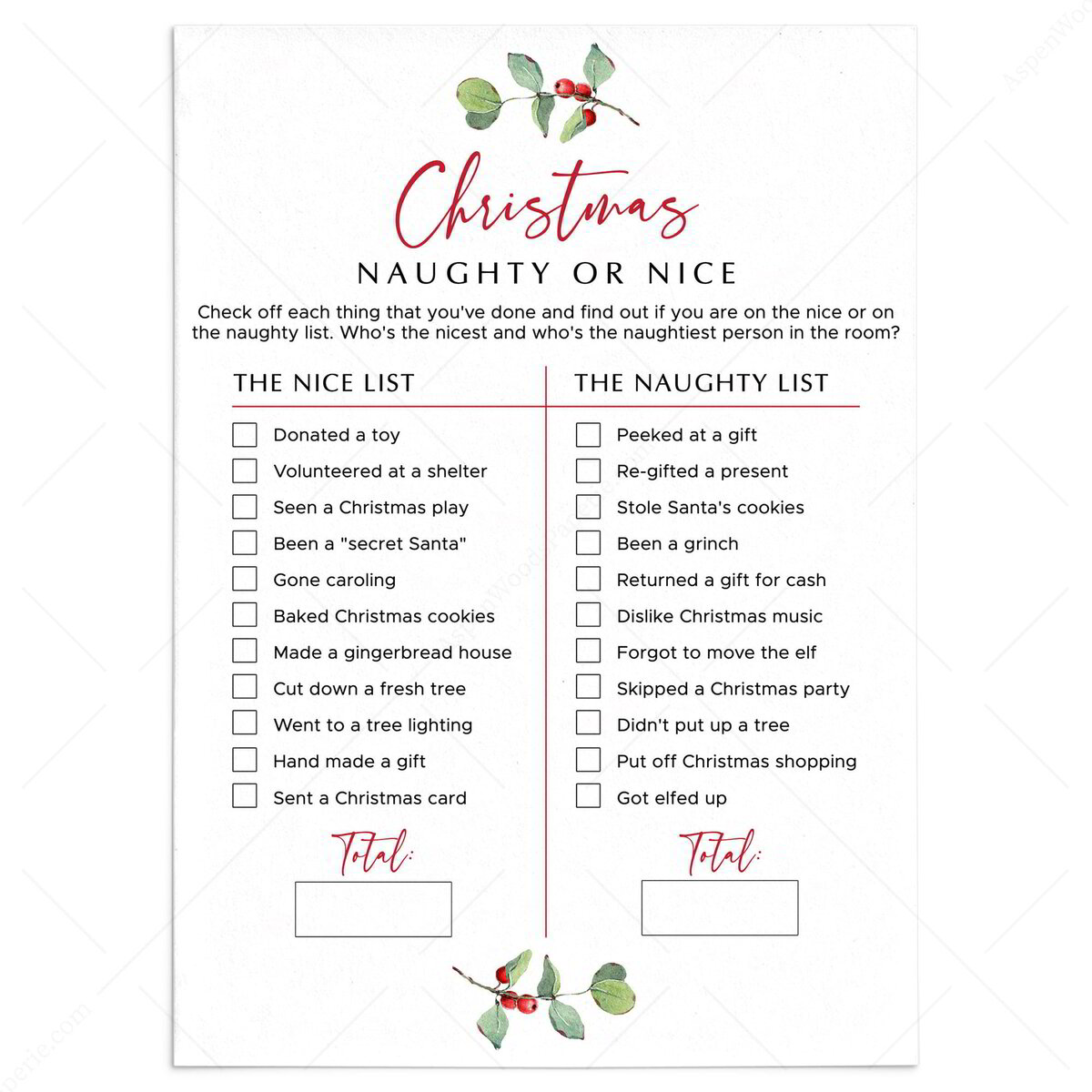 Funny Santas Naughty or Nice List Game | Digital Download
