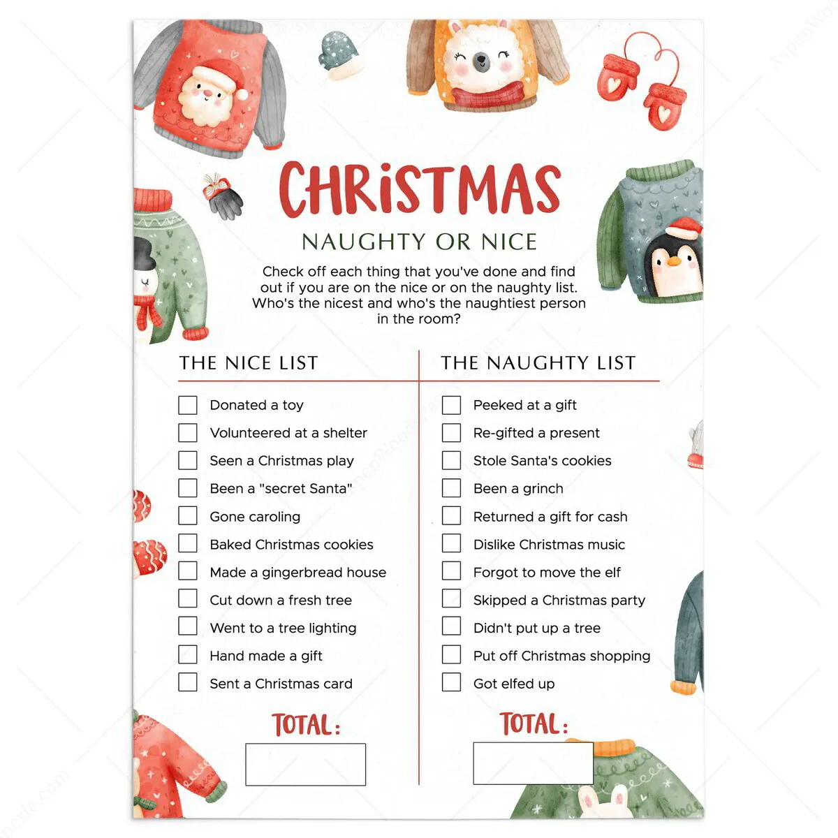 naughty or nice 3711638 funny santa's naughty or nice list | printable xmas game for adults
