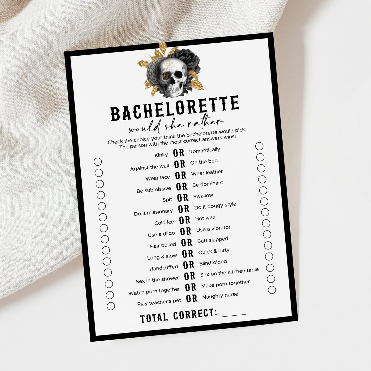 Would She Rather Bachelorette Game Printable | Bride or Die Theme