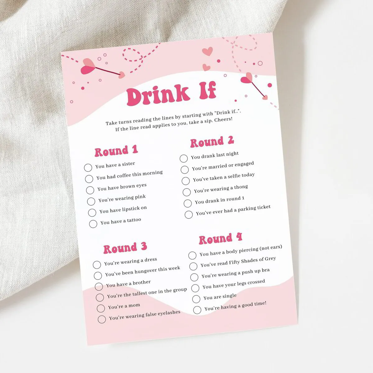 Drinking Game for Ladies Galentines Day Party Printable