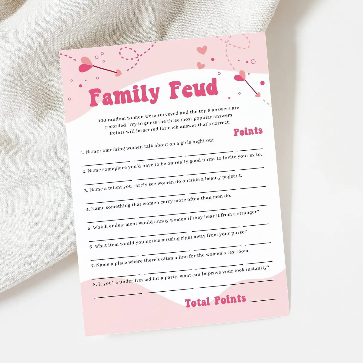Family Feud Questions Fun Games for Ladies Night Printable