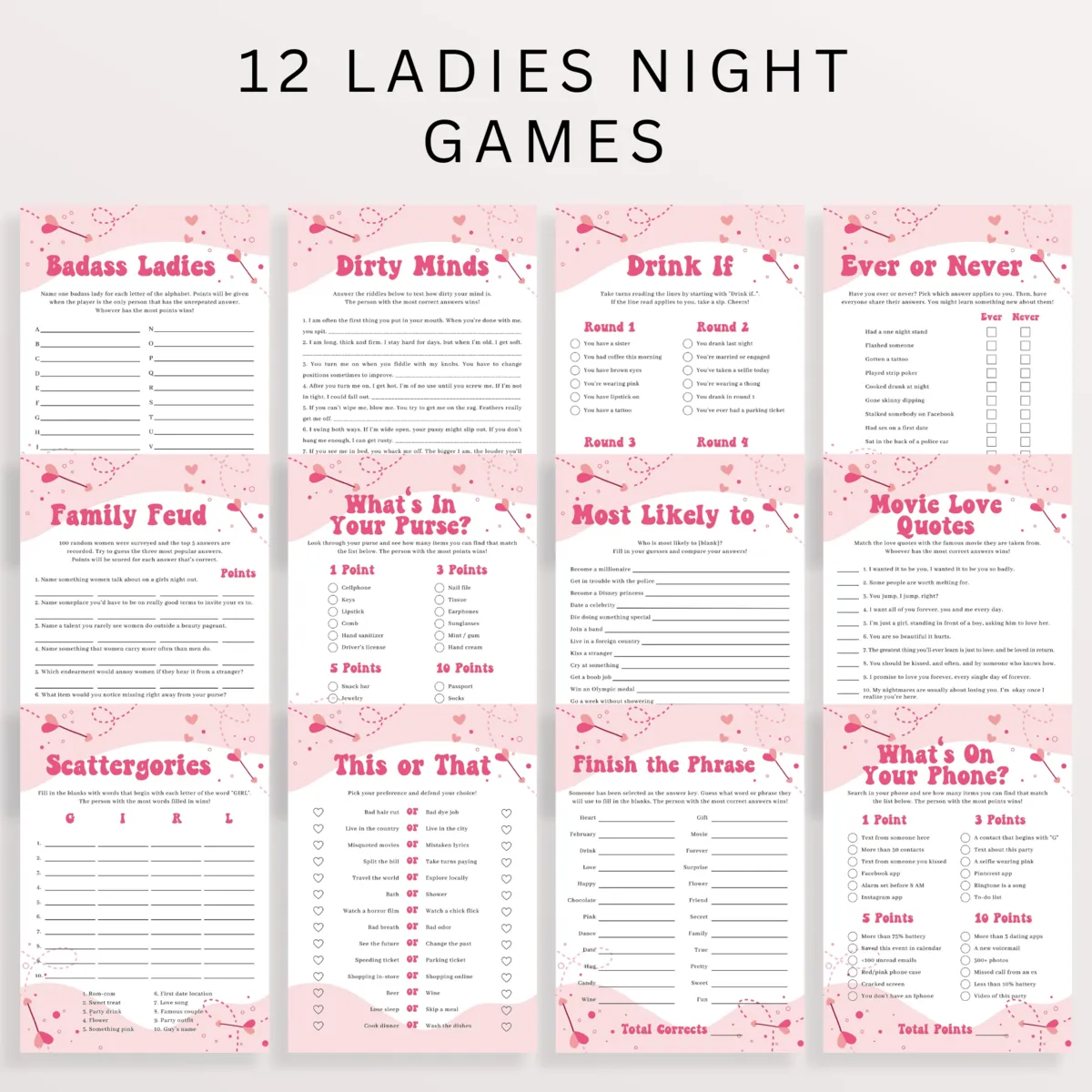 Pink Galentines Day Games Bundle | Girlfriends Game Ideas