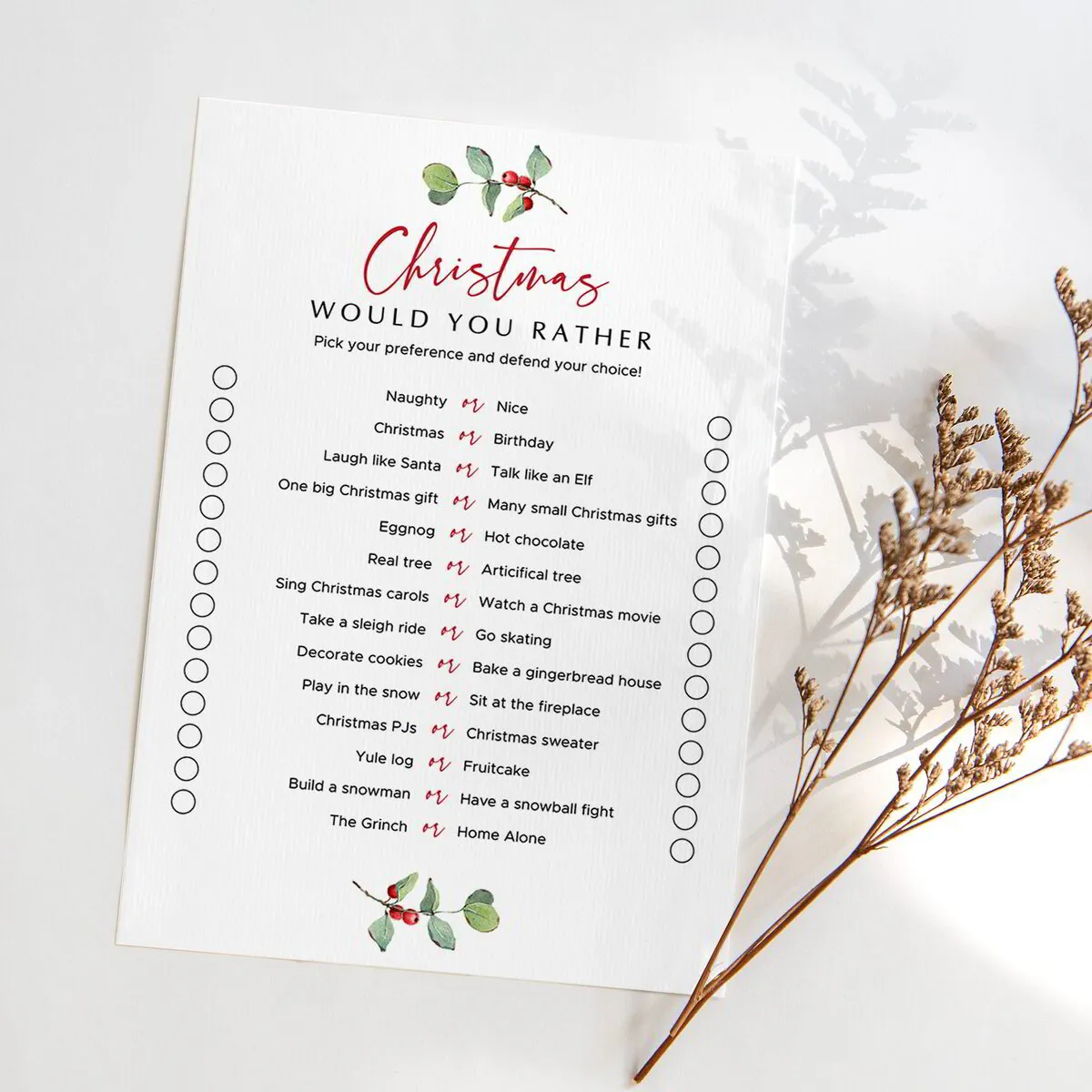 Funny Christmas Would You Rather Printable | Game Card funny-christmas-would-you-rather-printable-game-card