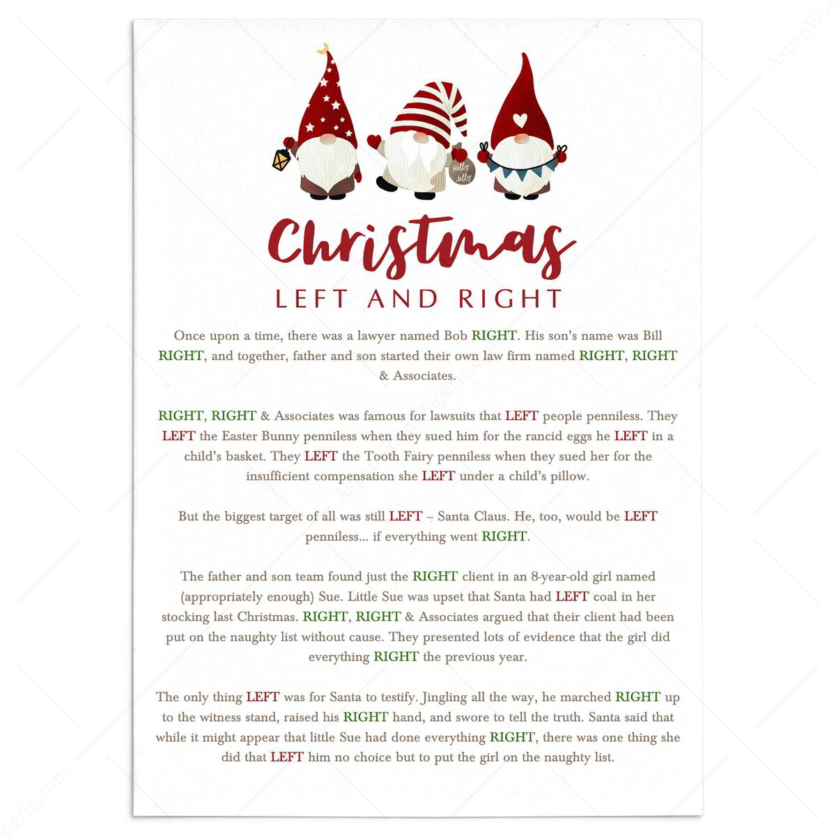 left right xmas game printable | christmas gnomes
