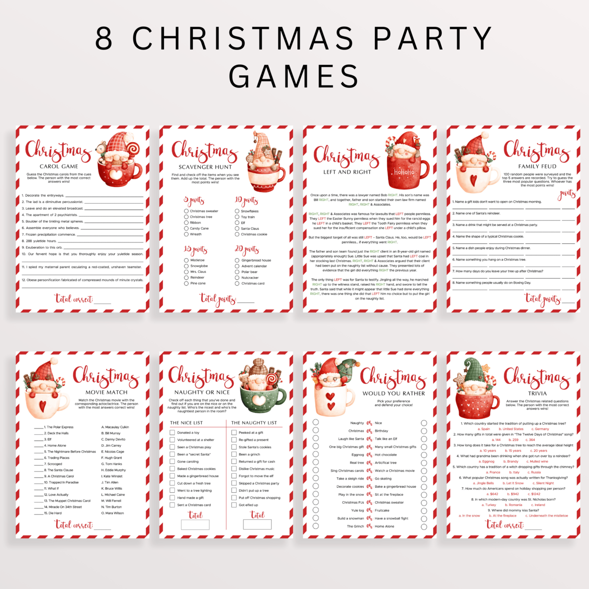 Editable Christmas Party Games Bundle | Gnomes Themed