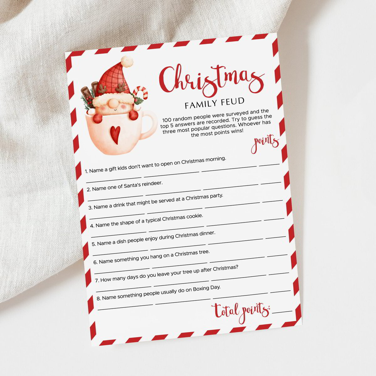 Fun Christmas Family Feud Questions - Lifestyle 15 Grey Cloth 9063695 