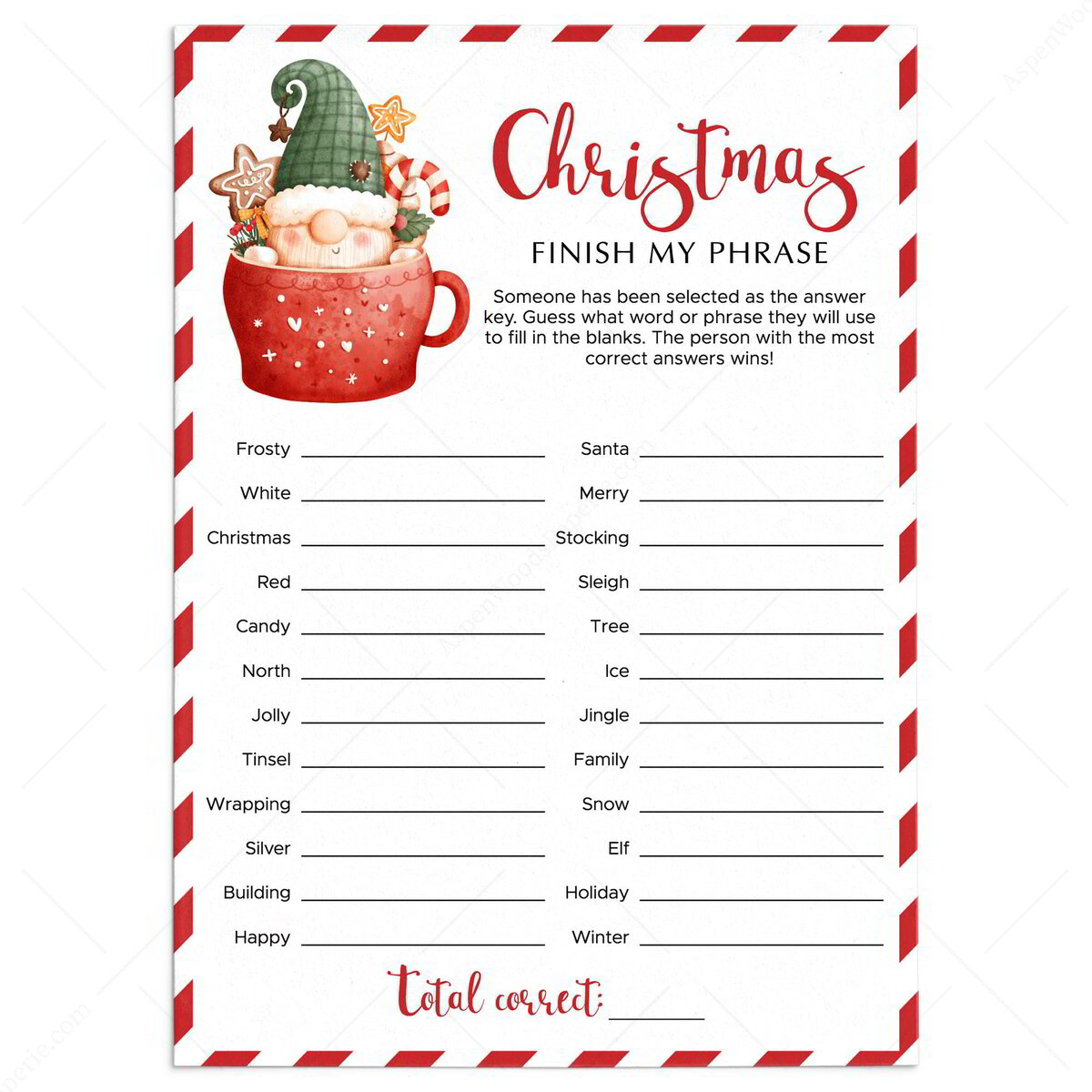 finish my christmas phrase game instant download | christmas gnome