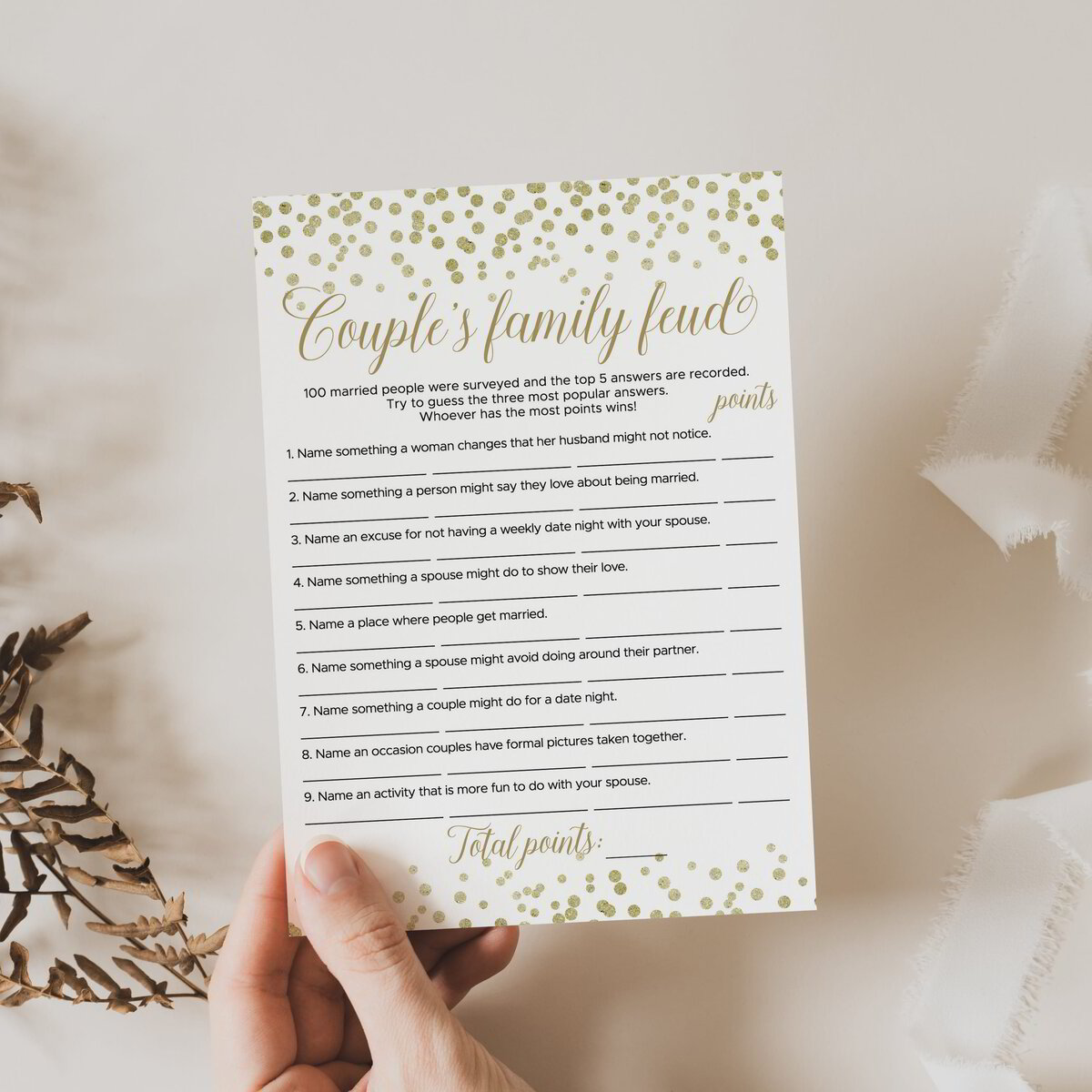 Couple's Family Feud Game Printable | Wedding Anniversary Game