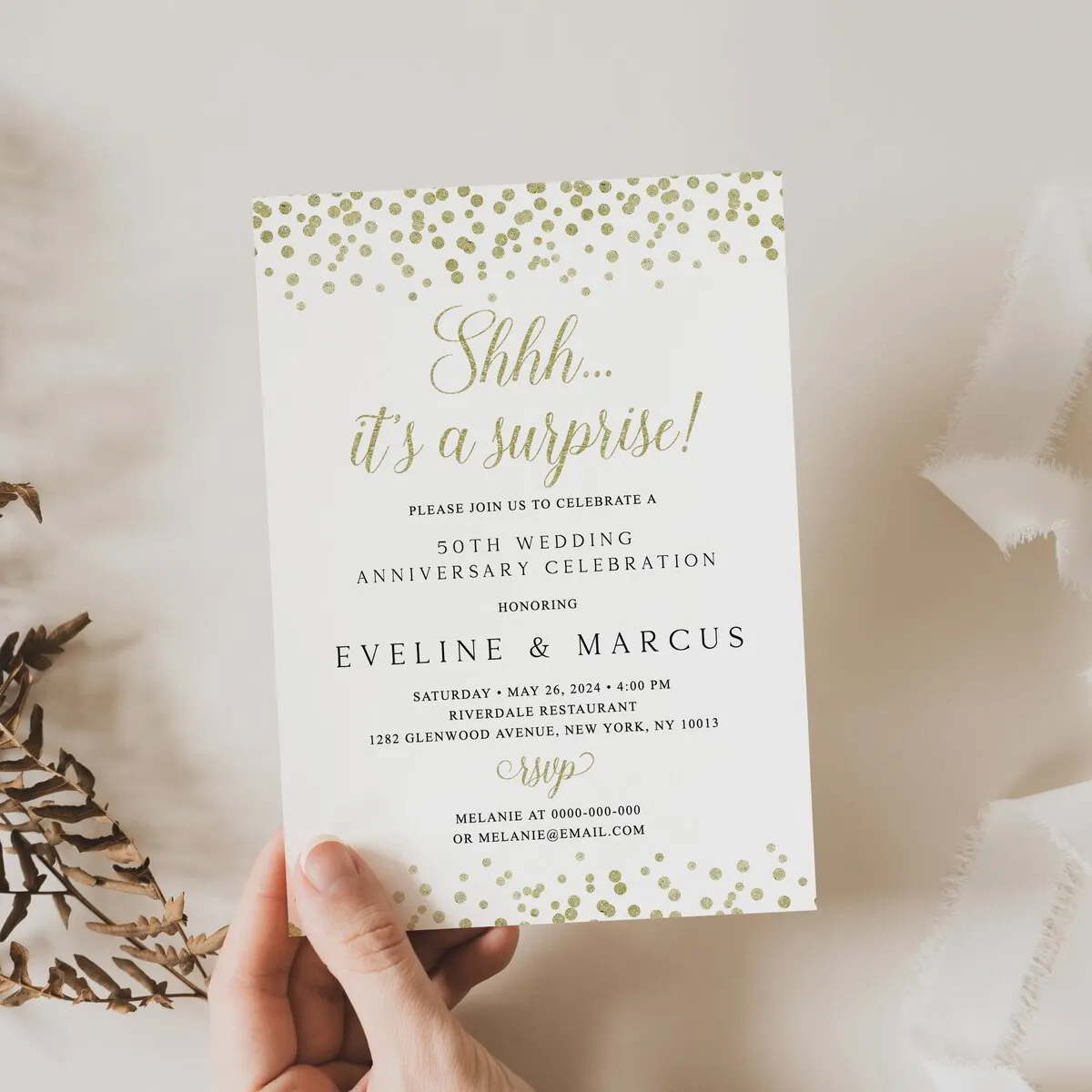 Confetti Anniversary Wedding Card Editable Invitation Template