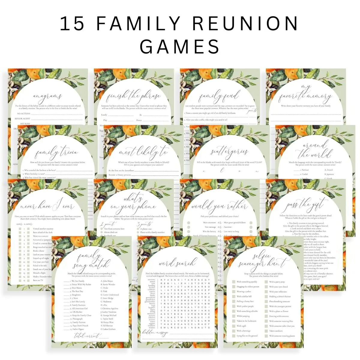 Citrus Themed Family Reunion Games Bundle | Summer