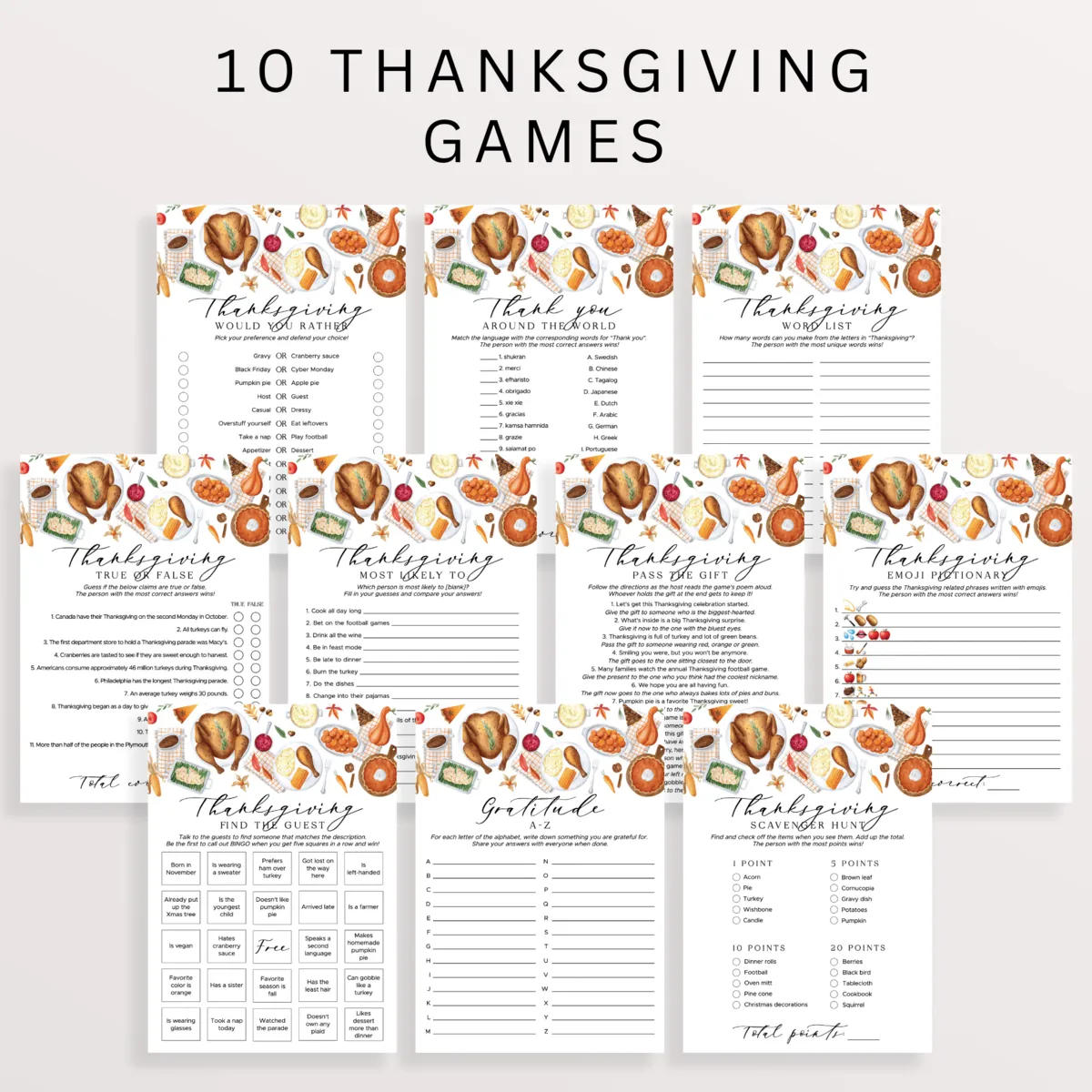 Autumn Thanksgiving Day Games Package for Family Gathering