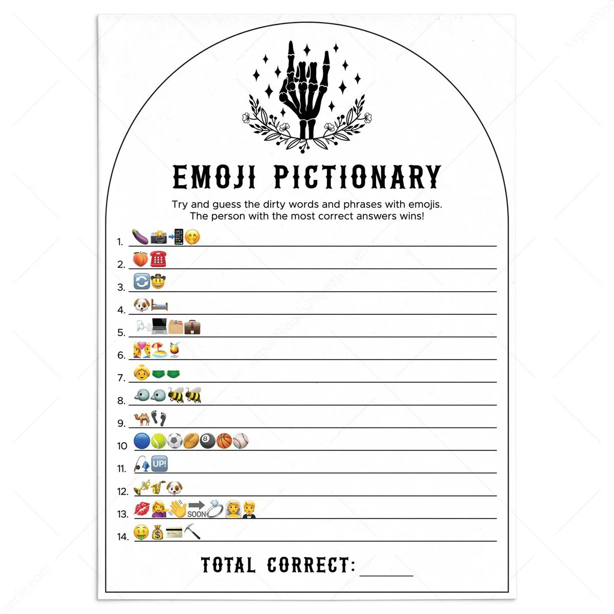 Bachelorette Party Emoji Pictionary Game | RIP Single Life Theme