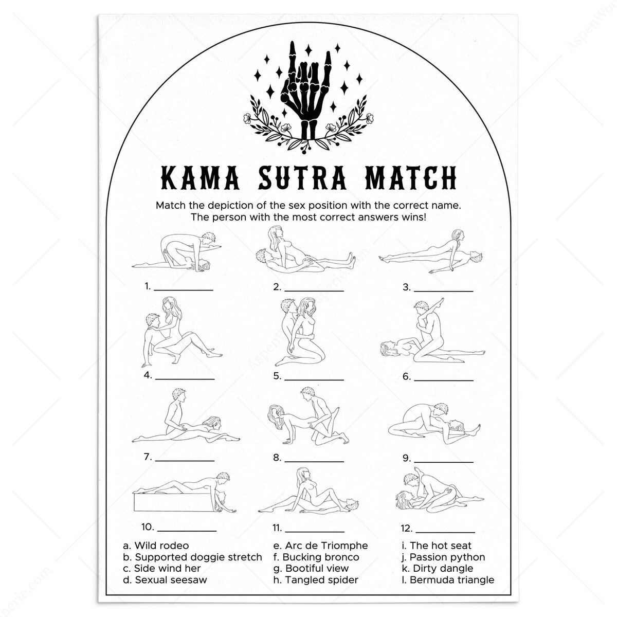 Sexy Kama Sutra Match Up Game | Bach Bash Printable