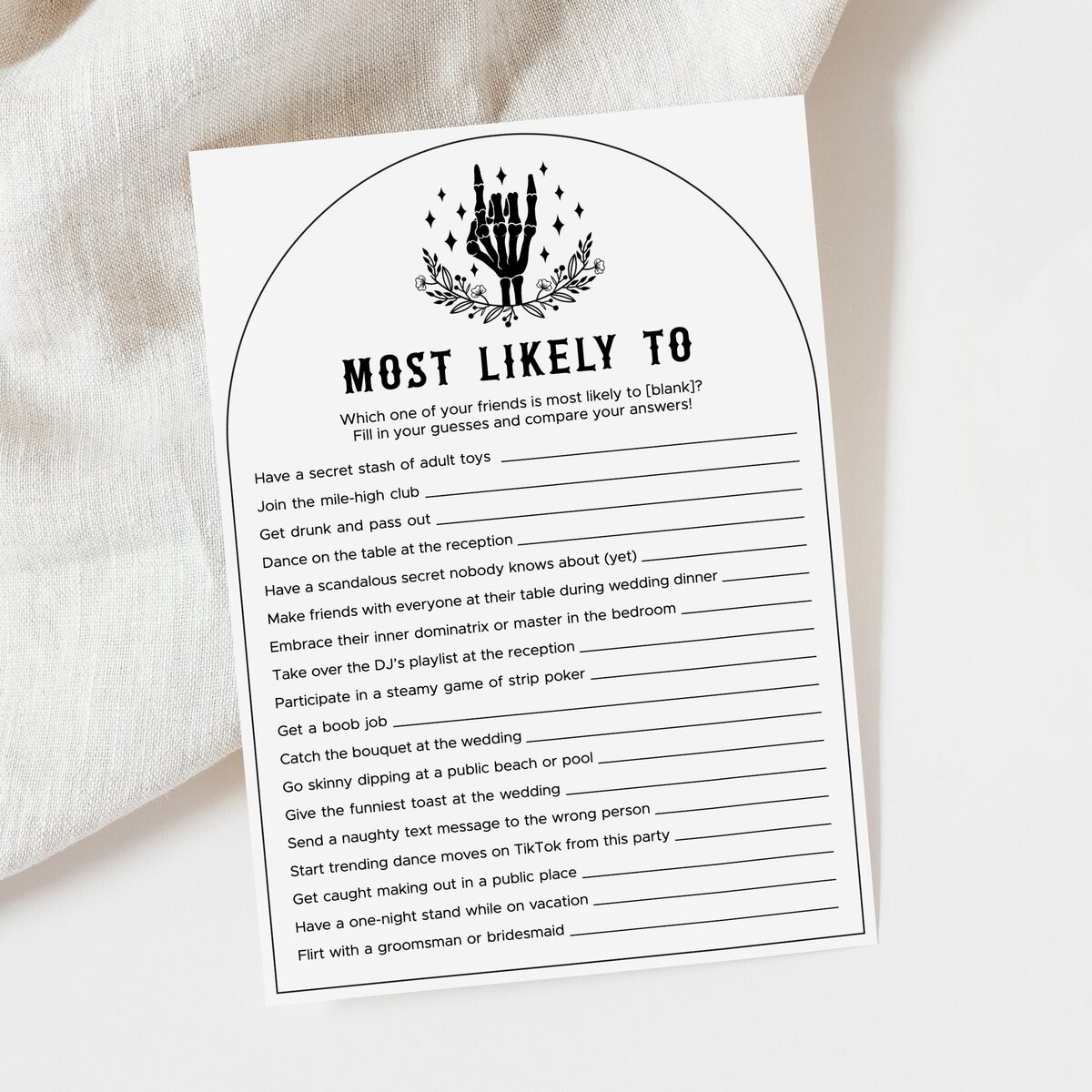 Naughty Bachelorette Most Likely To Questions Sheet Printable