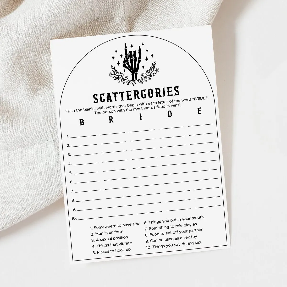 But Did You Die Bachelorette Party Scattergories Game