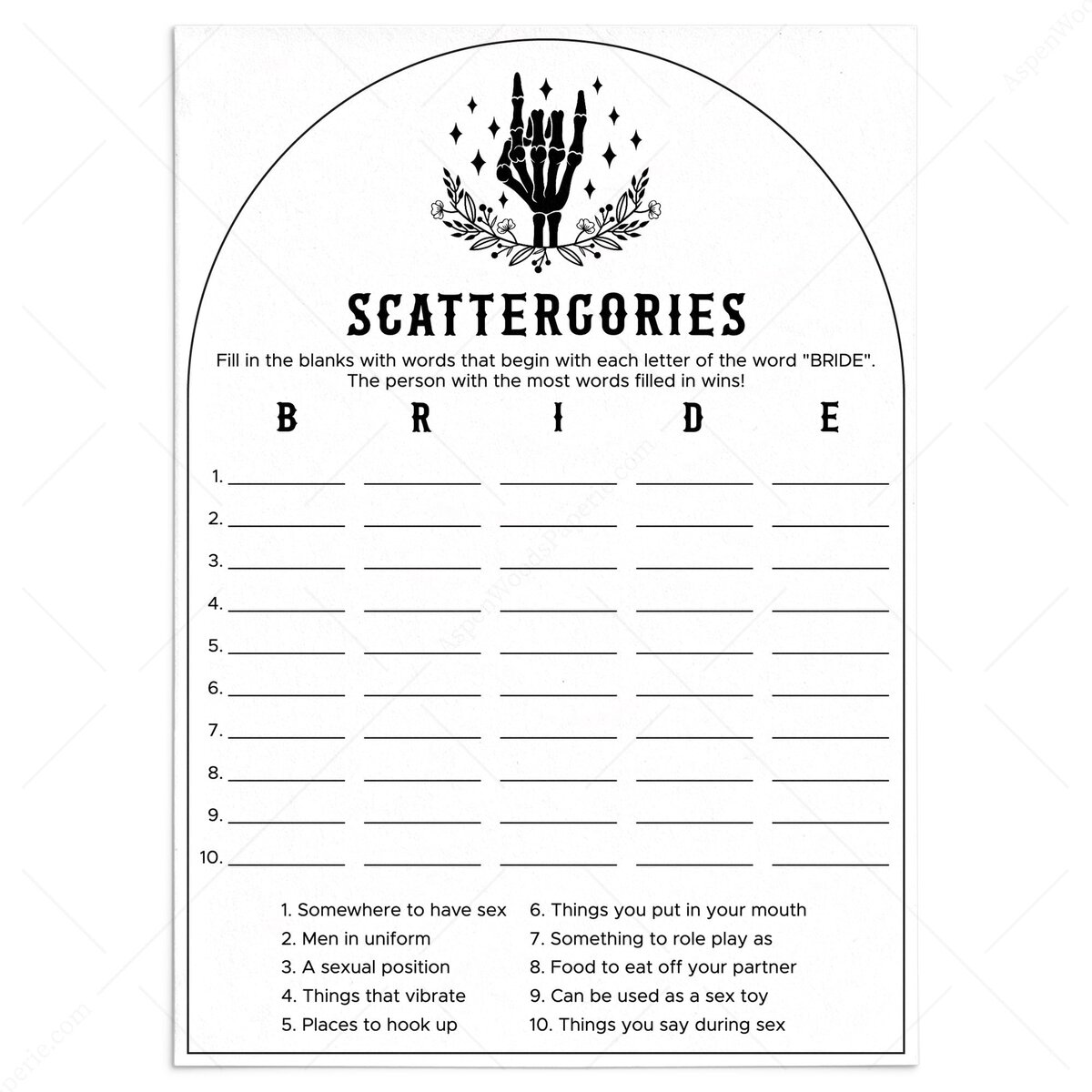 But Did You Die Bachelorette Party Scattergories Game | Printable