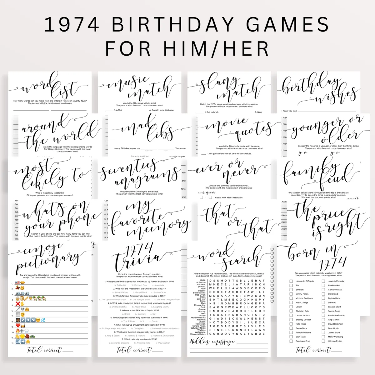 1974 Birthday Party Activity Ideas for Male and Female