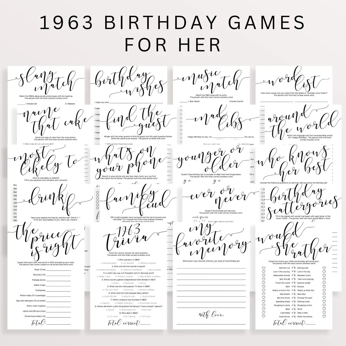 Modern Birthday Party Games for Her Born in 1963