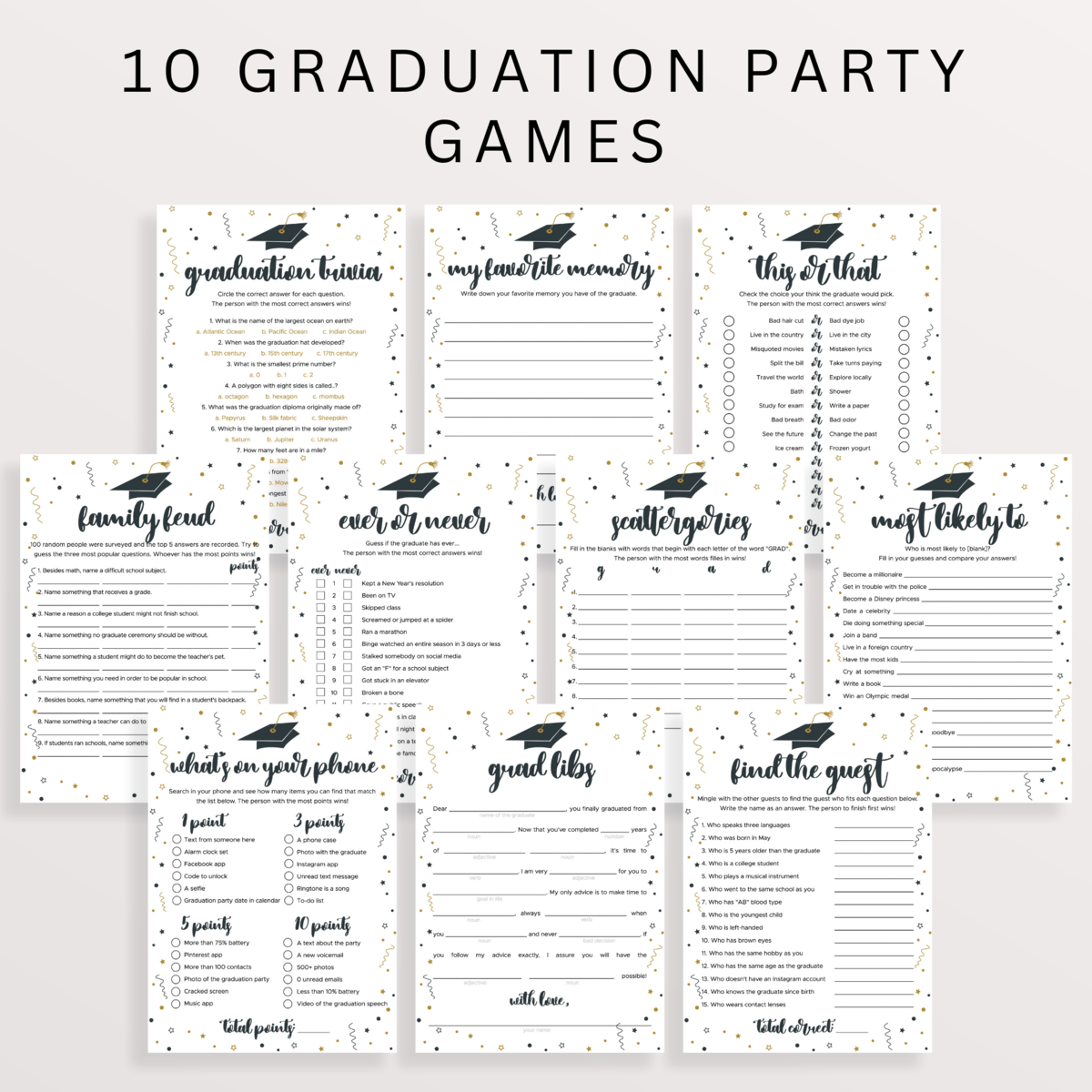 Editable Graduation Party Games Bundle | For Him and Her