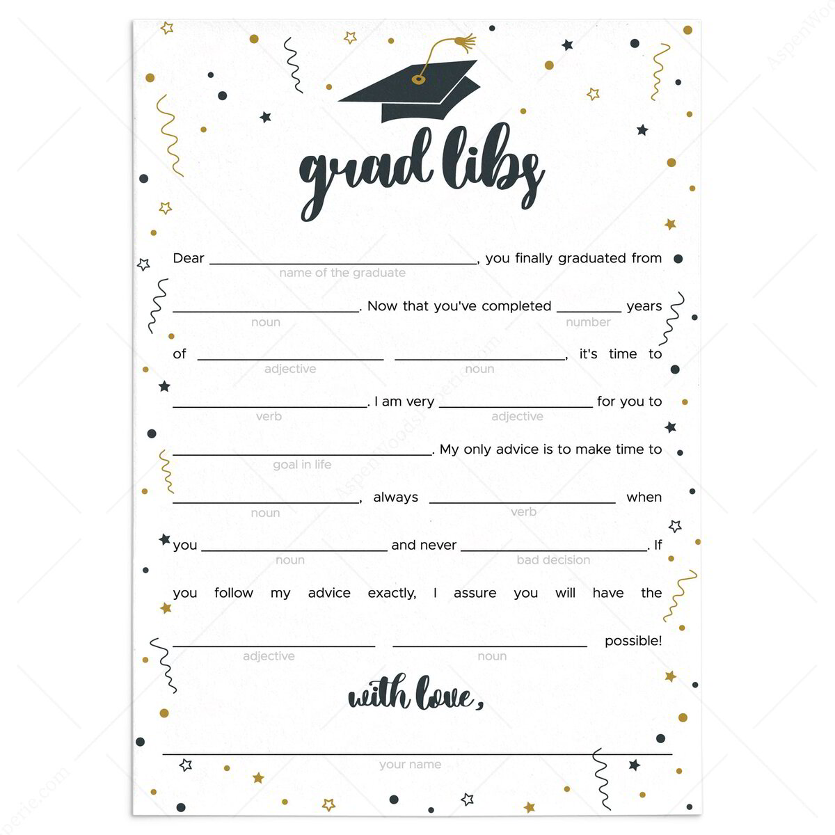 Funny Grad Libs Graduation Reception Game | Printable