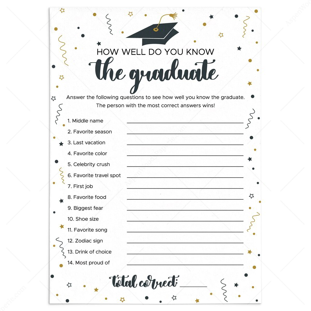 How Well Do You Know the Graduate | Grad Party Game Printable