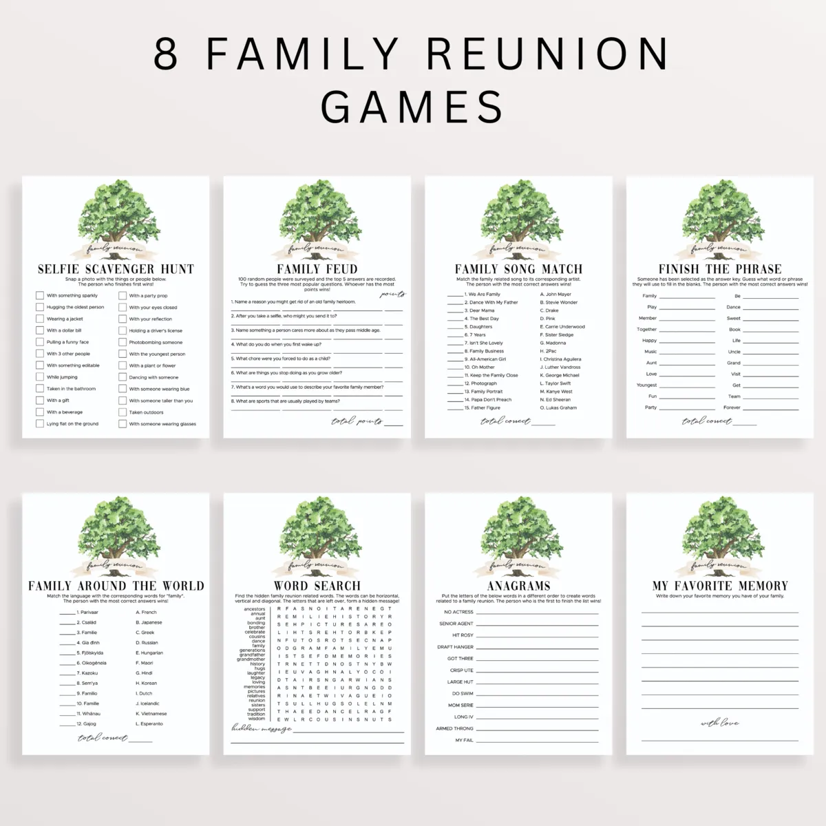 Printable Would You Rather Game Family Reunion Party 