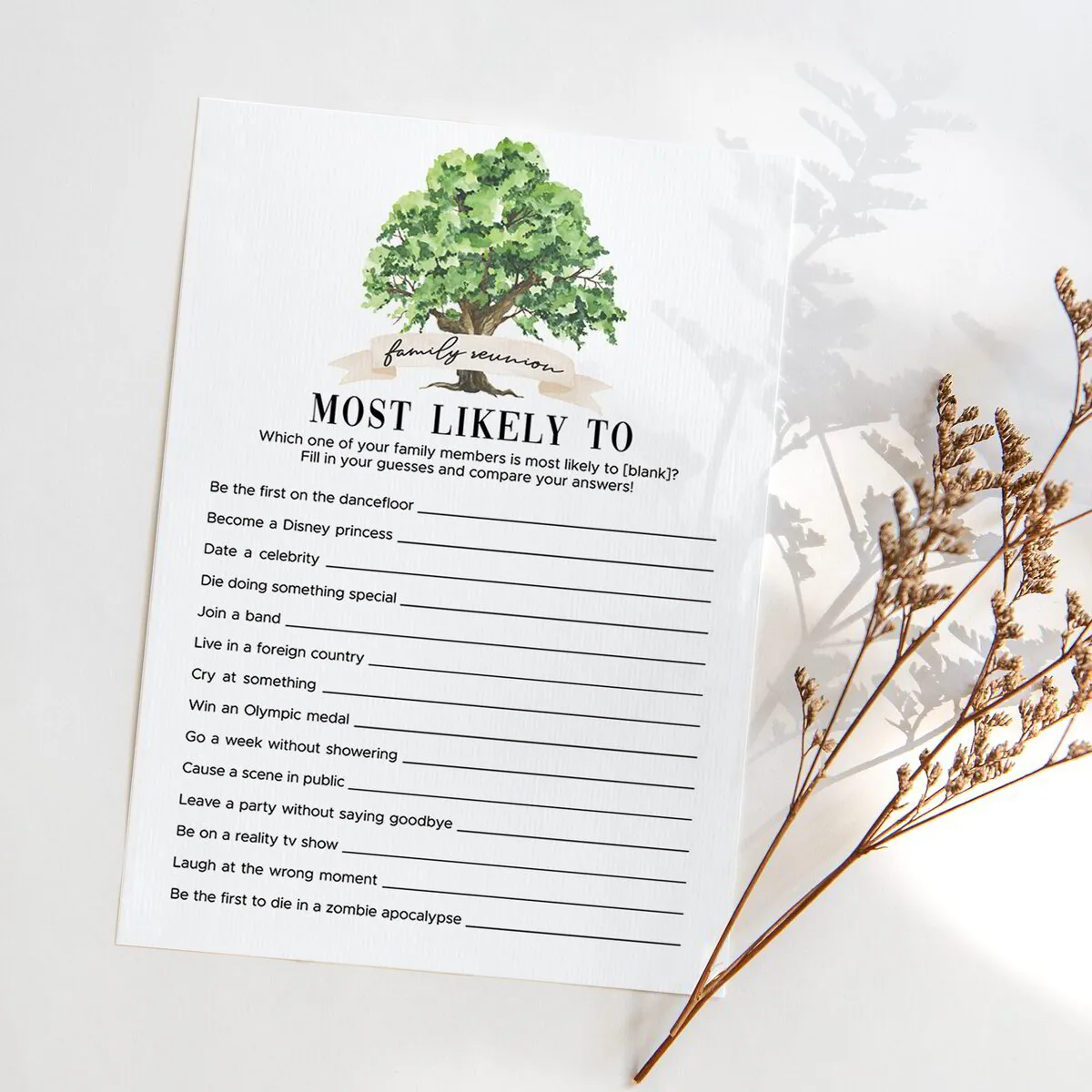 Family Reunion Most Likely To Questions Printable Game